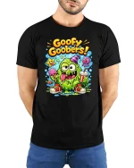 Goofy Goobers T-Shirt Funny Slime Cartoon Graphic Tee - model wearing black tee with hands behind back
