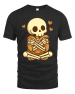Cute Skeleton Love T-Shirt Funny Kawaii Skull Graphic Tee - black t-shirt on white background