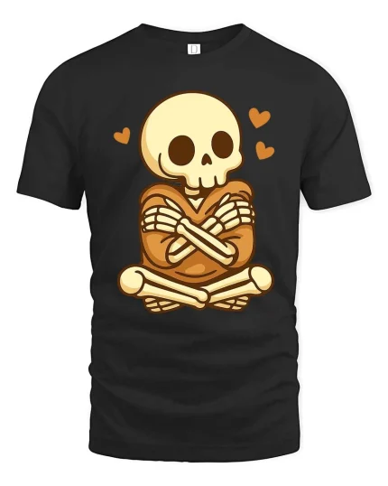 Cute Skeleton Love T-Shirt Funny Kawaii Skull Graphic Tee - black t-shirt on white background