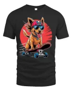 Cool Skateboarding Dog T-Shirt Funny Puppy Skater Graphic Tee - black t-shirt on white background