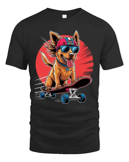 Cool Skateboarding Dog T-Shirt Funny Puppy Skater Graphic Tee - black t-shirt on white background