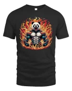 Muscle Panda Fire T-Shirt Fierce Animal Gym Graphic Tee - black t-shirt on white background