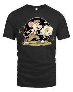 Cute Running Mouse T-Shirt Funny Cartoon Adventure Graphic Tee - black t-shirt on white background