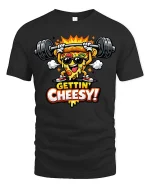 Gettin Cheesy Pizza Gym T-Shirt Funny Workout Graphic Tee - black t-shirt on white background