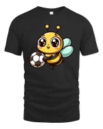 Cute Soccer Bee T-Shirt Kawaii Cartoon Sports Graphic Tee - black t-shirt on white background