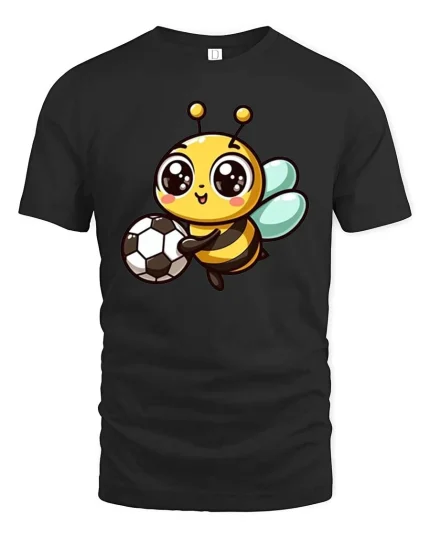 Cute Soccer Bee T-Shirt Kawaii Cartoon Sports Graphic Tee - black t-shirt on white background