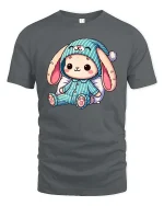 Cute Bunny Pajama T-Shirt Soft Cozy Kawaii Graphic Tee - gray t-shirt on white background