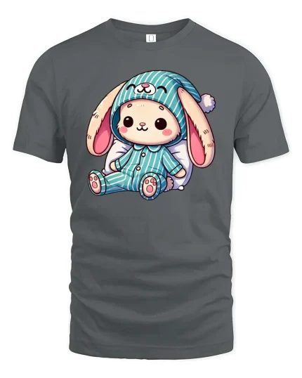 Cute Bunny Pajama T-Shirt Soft Cozy Kawaii Graphic Tee - gray t-shirt on white background