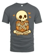 Cute Skeleton Love T-Shirt Funny Kawaii Skull Graphic Tee - gray t-shirt on white background