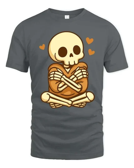 Cute Skeleton Love T-Shirt Funny Kawaii Skull Graphic Tee - gray t-shirt on white background