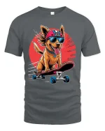 Cool Skateboarding Dog T-Shirt Funny Puppy Skater Graphic Tee - gray t-shirt on white background