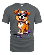 Cool Skater Dog T-Shirt Funny Puppy Sunglasses Graphic Tee - gray t-shirt on white background
