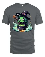Funny Witch Potion T-Shirt Cute Halloween Cartoon Graphic Tee - gray t-shirt on white background