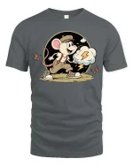 Cute Running Mouse T-Shirt Funny Cartoon Adventure Graphic Tee - gray t-shirt on white background