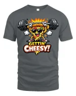 Gettin Cheesy Pizza Gym T-Shirt Funny Workout Graphic Tee - gray t-shirt on white background