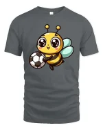 Cute Soccer Bee T-Shirt Kawaii Cartoon Sports Graphic Tee - gray t-shirt on white background
