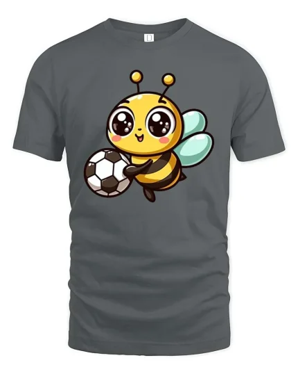 Cute Soccer Bee T-Shirt Kawaii Cartoon Sports Graphic Tee - gray t-shirt on white background