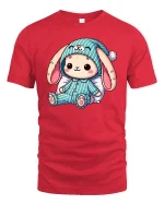 Cute Bunny Pajama T-Shirt Soft Cozy Kawaii Graphic Tee - red t-shirt on white background