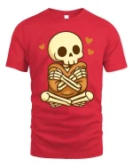 Cute Skeleton Love T-Shirt Funny Kawaii Skull Graphic Tee - red t-shirt on white background