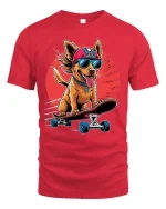 Cool Skateboarding Dog T-Shirt Funny Puppy Skater Graphic Tee - red t-shirt on white background