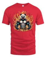 Muscle Panda Fire T-Shirt Fierce Animal Gym Graphic Tee - red t-shirt on white background