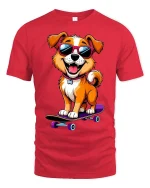 Cool Skater Dog T-Shirt Funny Puppy Sunglasses Graphic Tee - red t-shirt on white background