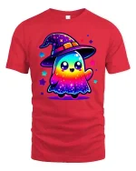 Cute Rainbow Ghost Witch T-Shirt Kawaii Halloween Graphic Tee - red t-shirt on white background
