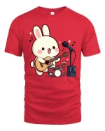 Cute Bunny Guitar T-Shirt Kawaii Music Cartoon Graphic Tee - red t-shirt on white background
