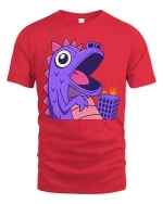 Funny Purple Dino Monster T-Shirt Cute Cartoon Graphic Tee - red t-shirt on white background