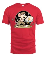 Cute Running Mouse T-Shirt Funny Cartoon Adventure Graphic Tee - red t-shirt on white background