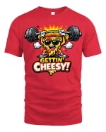 Gettin Cheesy Pizza Gym T-Shirt Funny Workout Graphic Tee - red t-shirt on white background
