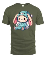 Cute Bunny Pajama T-Shirt Soft Cozy Kawaii Graphic Tee - military green t-shirt on white background