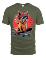 Cool Skateboarding Dog T-Shirt Funny Puppy Skater Graphic Tee - military green t-shirt on white background