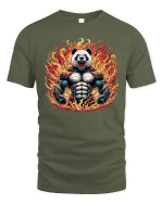 Muscle Panda Fire T-Shirt Fierce Animal Gym Graphic Tee - military green t-shirt on white background