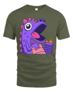 Funny Purple Dino Monster T-Shirt Cute Cartoon Graphic Tee - military green t-shirt on white background