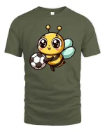 Cute Soccer Bee T-Shirt Kawaii Cartoon Sports Graphic Tee - military green t-shirt on white background