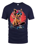 Cool Skateboarding Dog T-Shirt Funny Puppy Skater Graphic Tee - navy t-shirt on white background