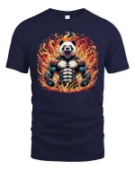 Muscle Panda Fire T-Shirt Fierce Animal Gym Graphic Tee - navy t-shirt on white background