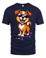 Cool Skater Dog T-Shirt Funny Puppy Sunglasses Graphic Tee - navy t-shirt on white background