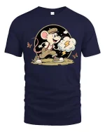 Cute Running Mouse T-Shirt Funny Cartoon Adventure Graphic Tee - navy t-shirt on white background
