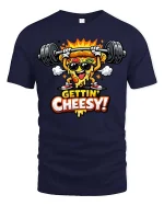 Gettin Cheesy Pizza Gym T-Shirt Funny Workout Graphic Tee - navy t-shirt on white background