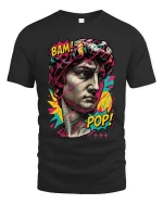 Pop Art David Bust Graphic T-Shirt Retro Streetwear Tee - black t-shirt on white background