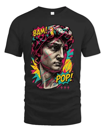 Pop Art David Bust Graphic T-Shirt Retro Streetwear Tee - black t-shirt on white background