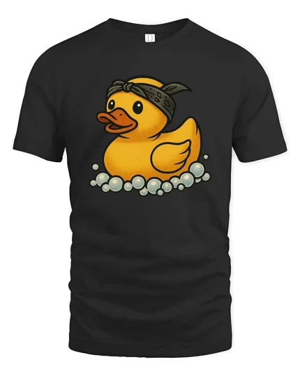 Cool Rubber Duck Graphic T-Shirt Funny Bath Cartoon Tee - black t-shirt on white background