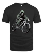 Skull Biker Graphic T-Shirt Dark Street BMX Rider Tee - black t-shirt on white background