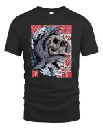 Shark Skull Graphic T-Shirt Japanese Wave Streetwear - black t-shirt on white background