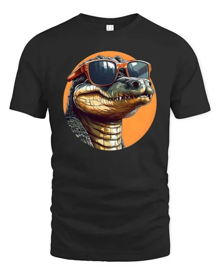Cool Alligator Sunglasses T-Shirt Funny Reptile Graphic - black t-shirt on white background