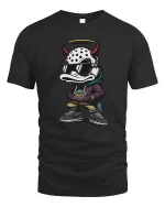 Streetwear Devil Duck Graphic T-Shirt Urban Cartoon Tee - black t-shirt on white background