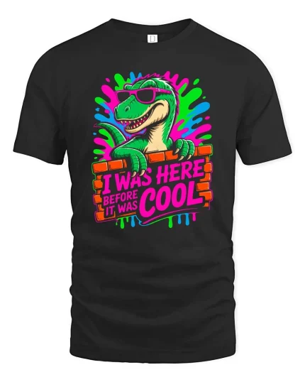 Cool Dinosaur Graphic T-Shirt Retro Funny Streetwear Tee - black t-shirt on white background