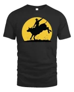 Rodeo Bull Riding Silhouette T-Shirt Western Cowboy Tee - black t-shirt on white background